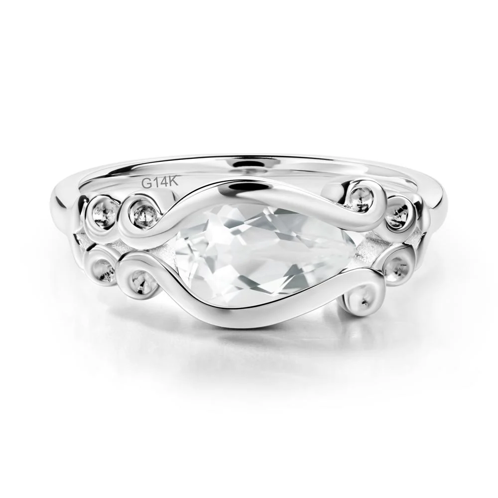 Pear Shaped White Topaz Scroll Ring