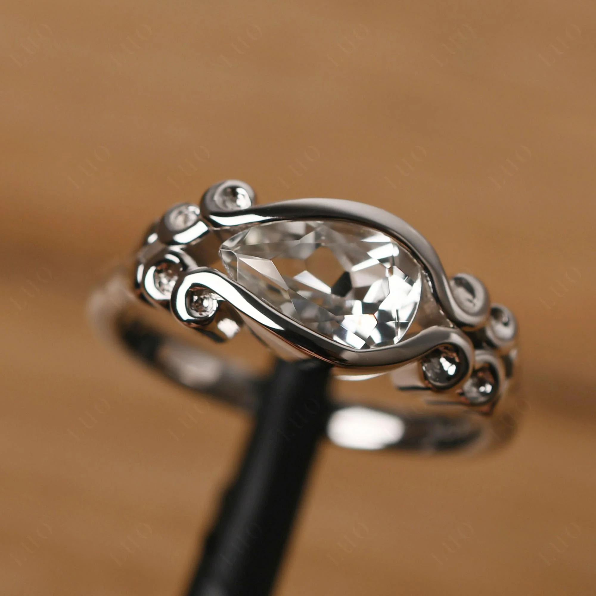 Pear Shaped White Topaz Scroll Ring - Image 10
