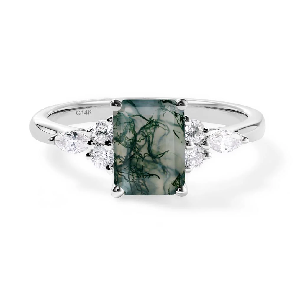 Simple Emerald Cut Moss Agate Ring - Image 3