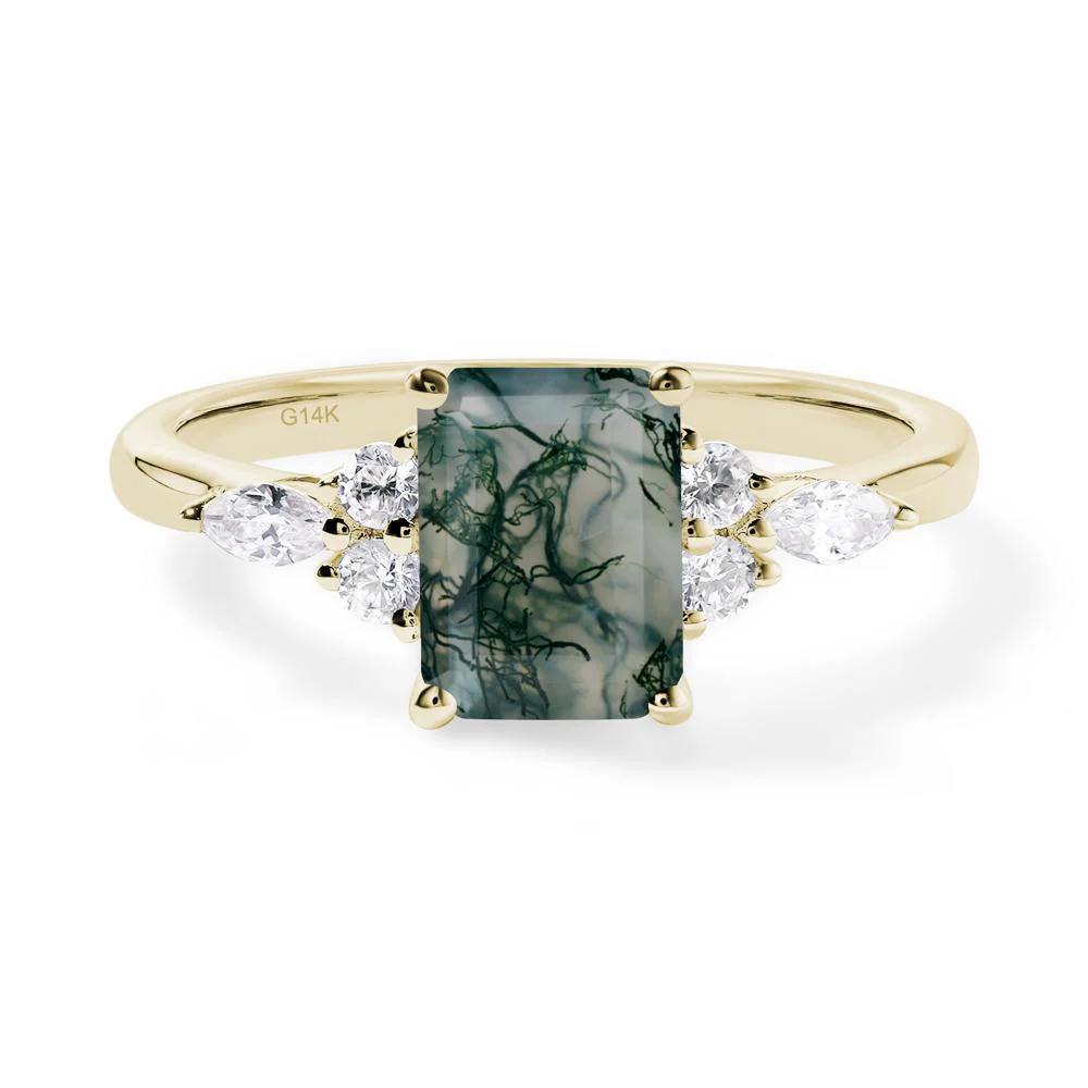 Simple Emerald Cut Moss Agate Ring - Image 4