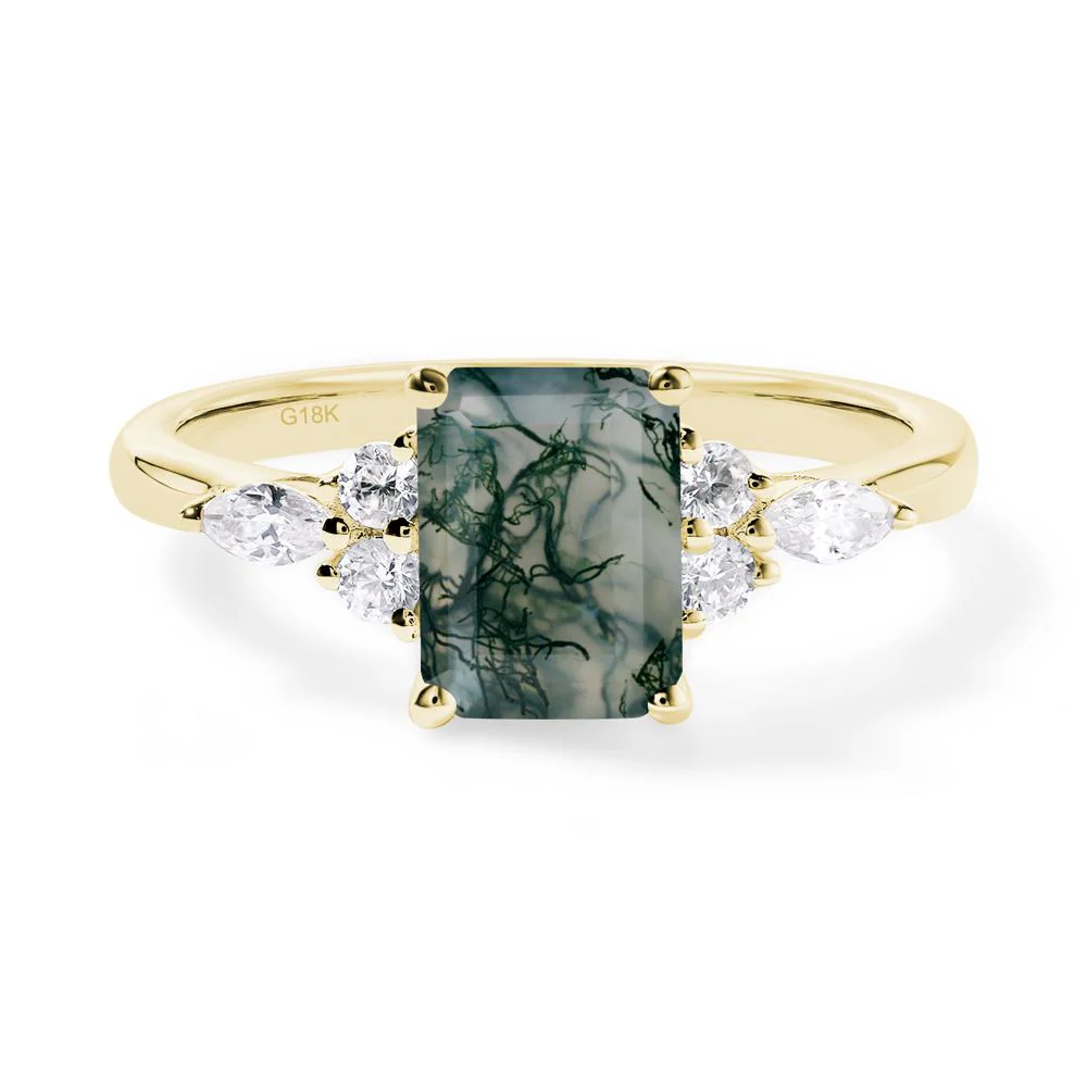 Simple Emerald Cut Moss Agate Ring - Image 5