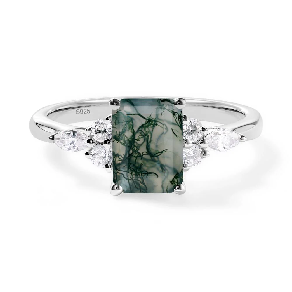 Simple Emerald Cut Moss Agate Ring - Image 7