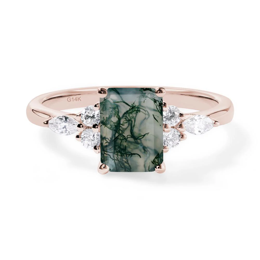Simple Emerald Cut Moss Agate Ring - Image 8