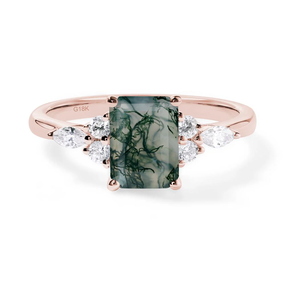 Simple Emerald Cut Moss Agate Ring - Image 9