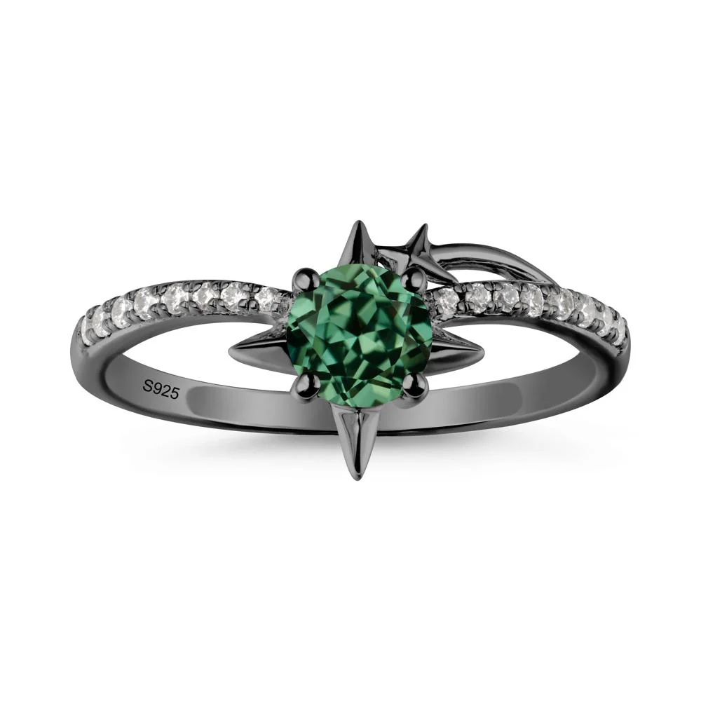 Simple Four Point Star Green Sapphire Ring
