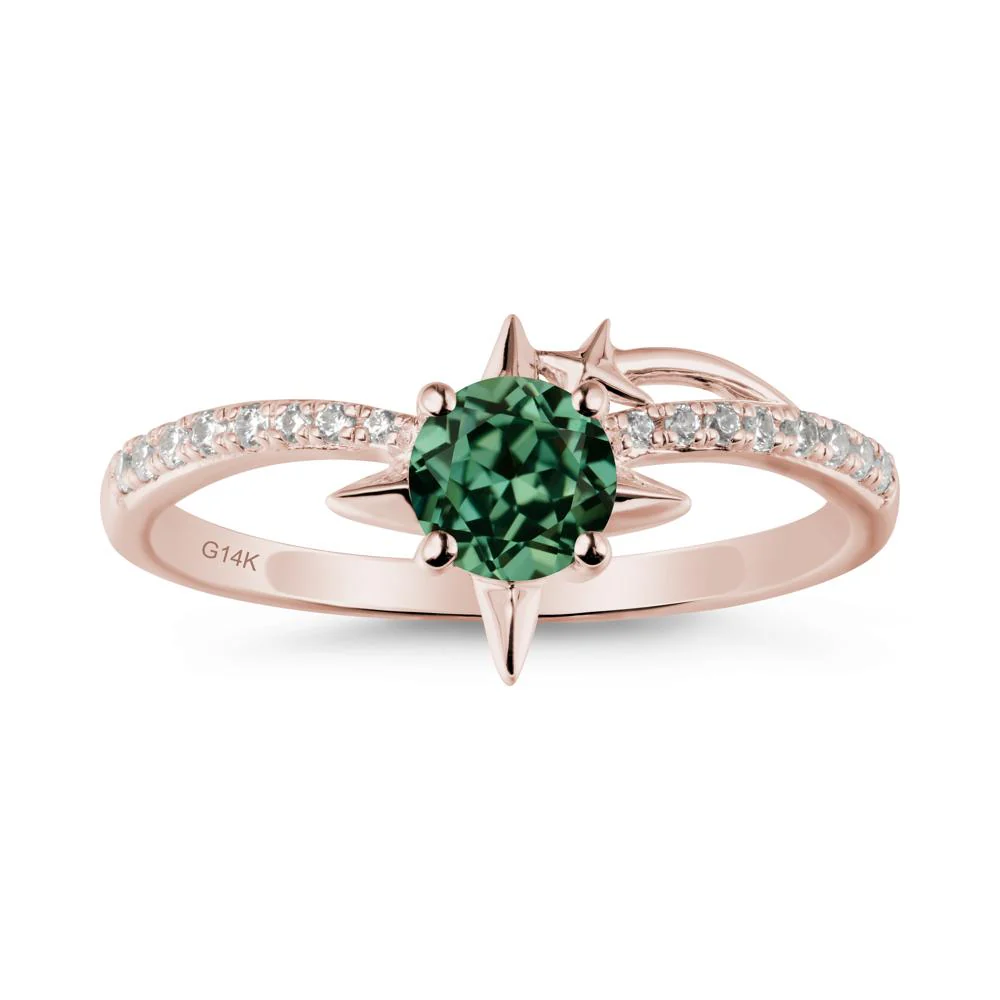 Simple Four Point Star Green Sapphire Ring - Image 2