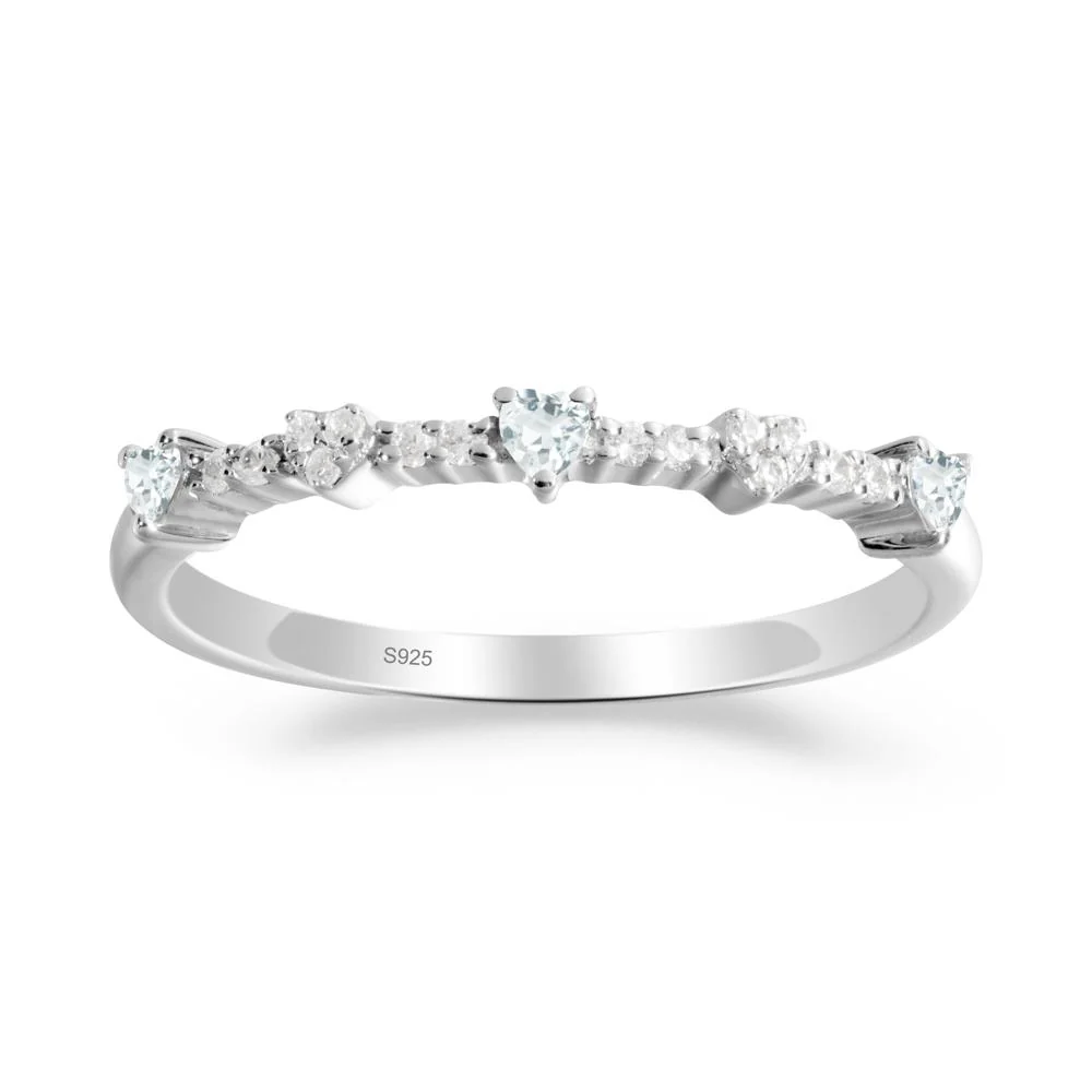 Simple Heart Shaped Aquamarine Promise Ring - Image 4
