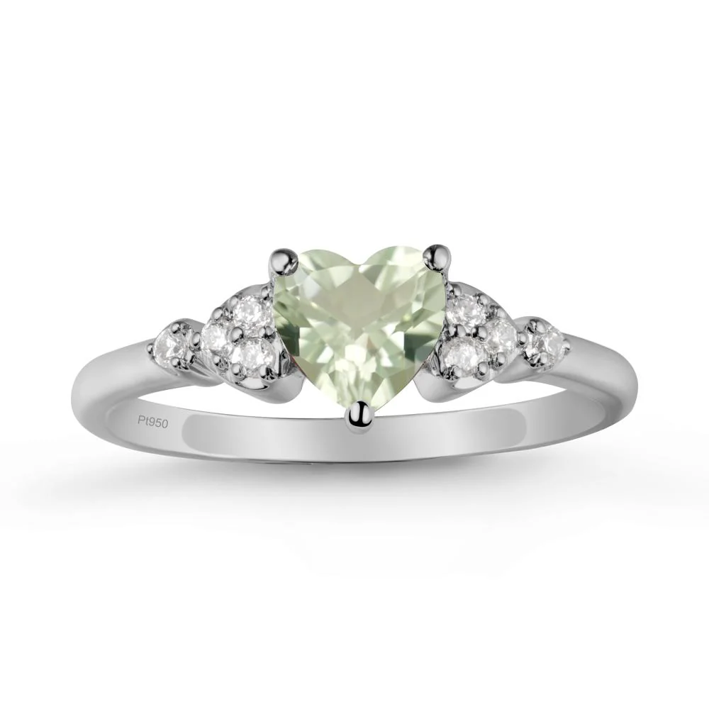 Simple Heart Shaped Green Amethyst Ring