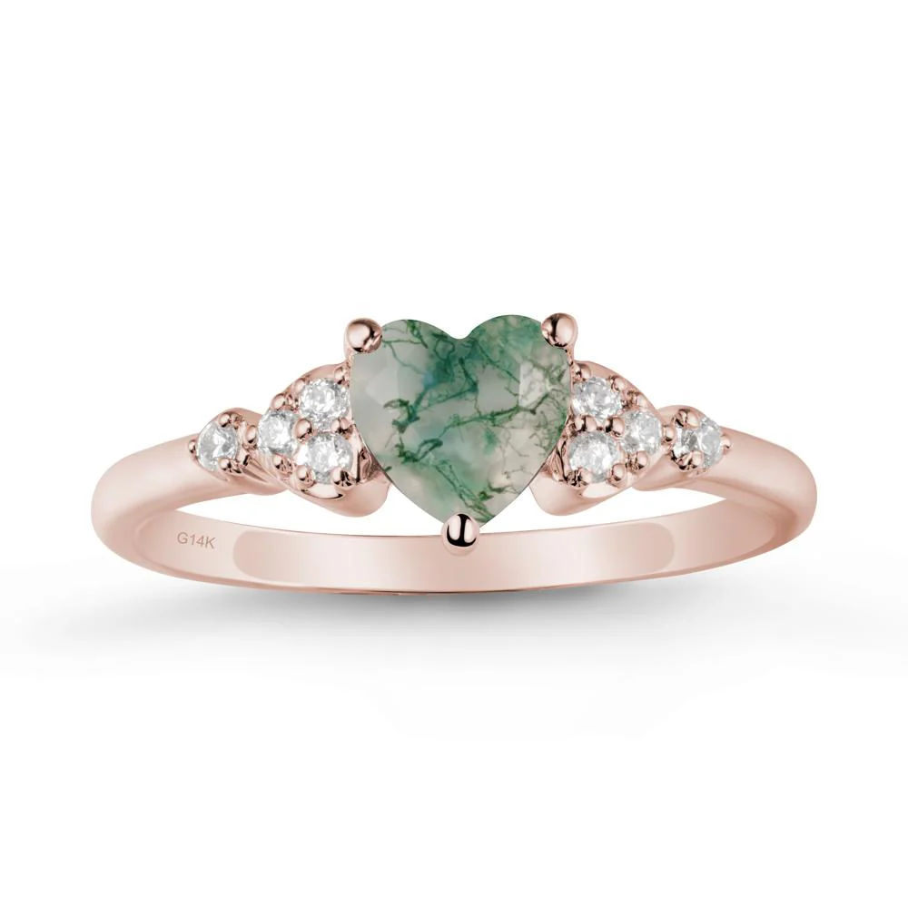 Simple Heart Shaped Moss Agate Ring - Image 2