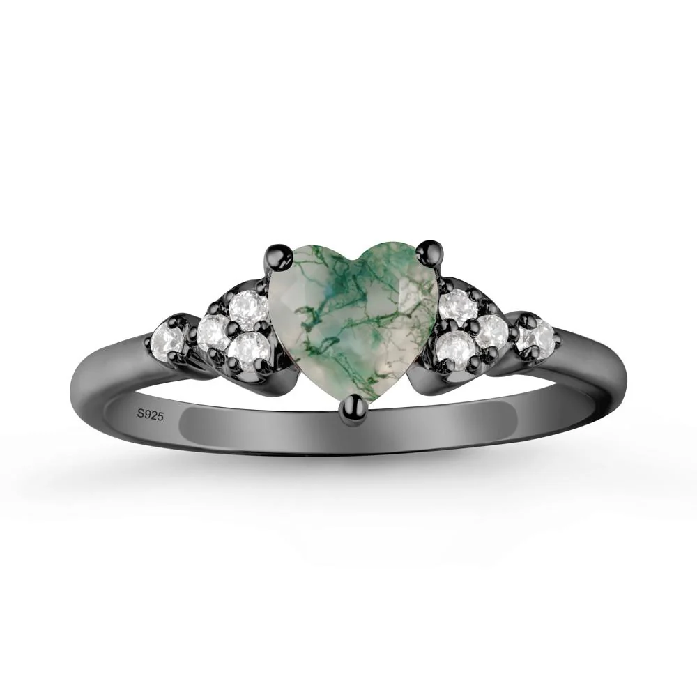 Simple Heart Shaped Moss Agate Ring - Image 8