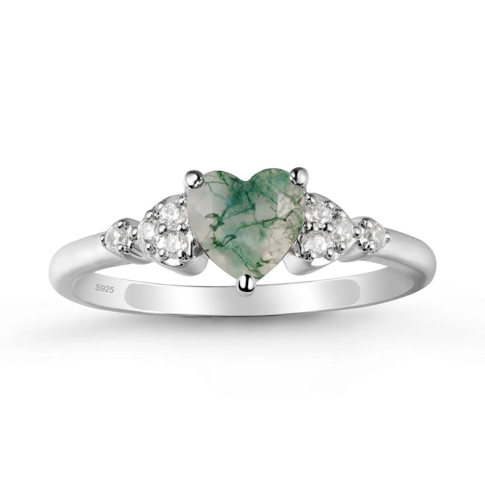 Simple Heart Shaped Moss Agate Ring - Image 9