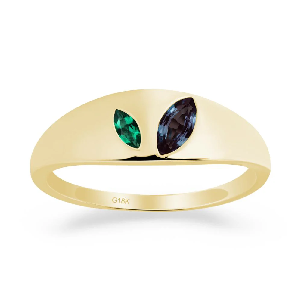 Simple Marquise Alexandrite and Emerald Toi Et Moi Ring - Image 5