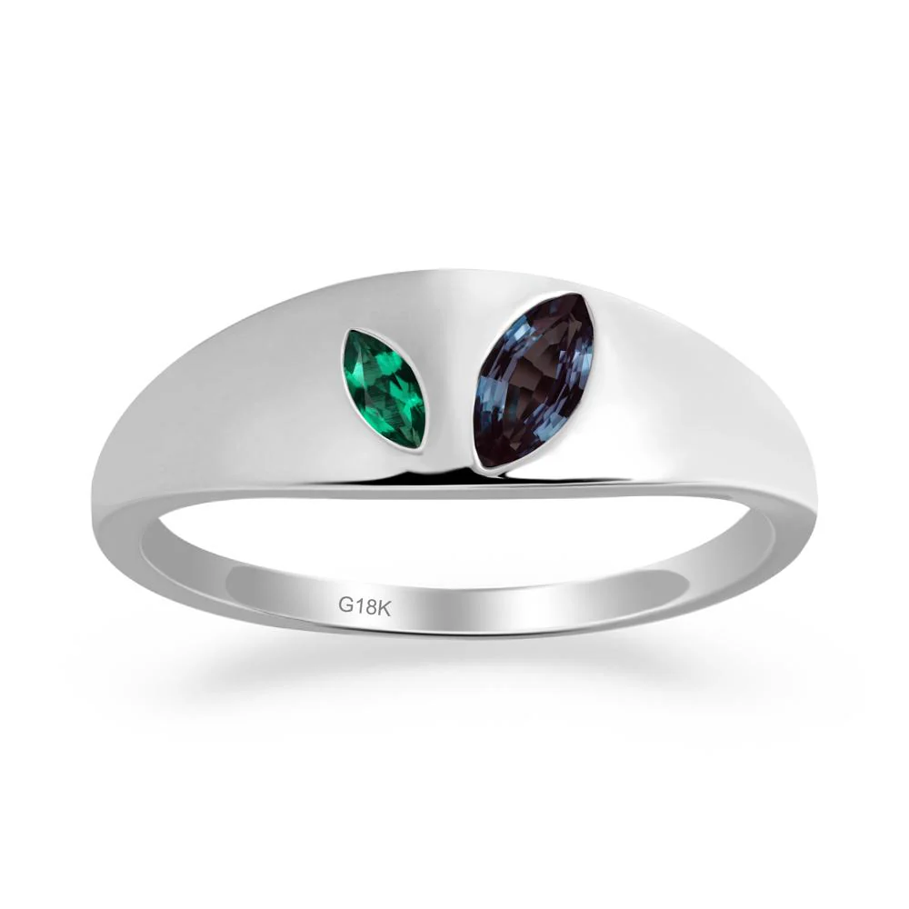 Simple Marquise Alexandrite and Emerald Toi Et Moi Ring - Image 6
