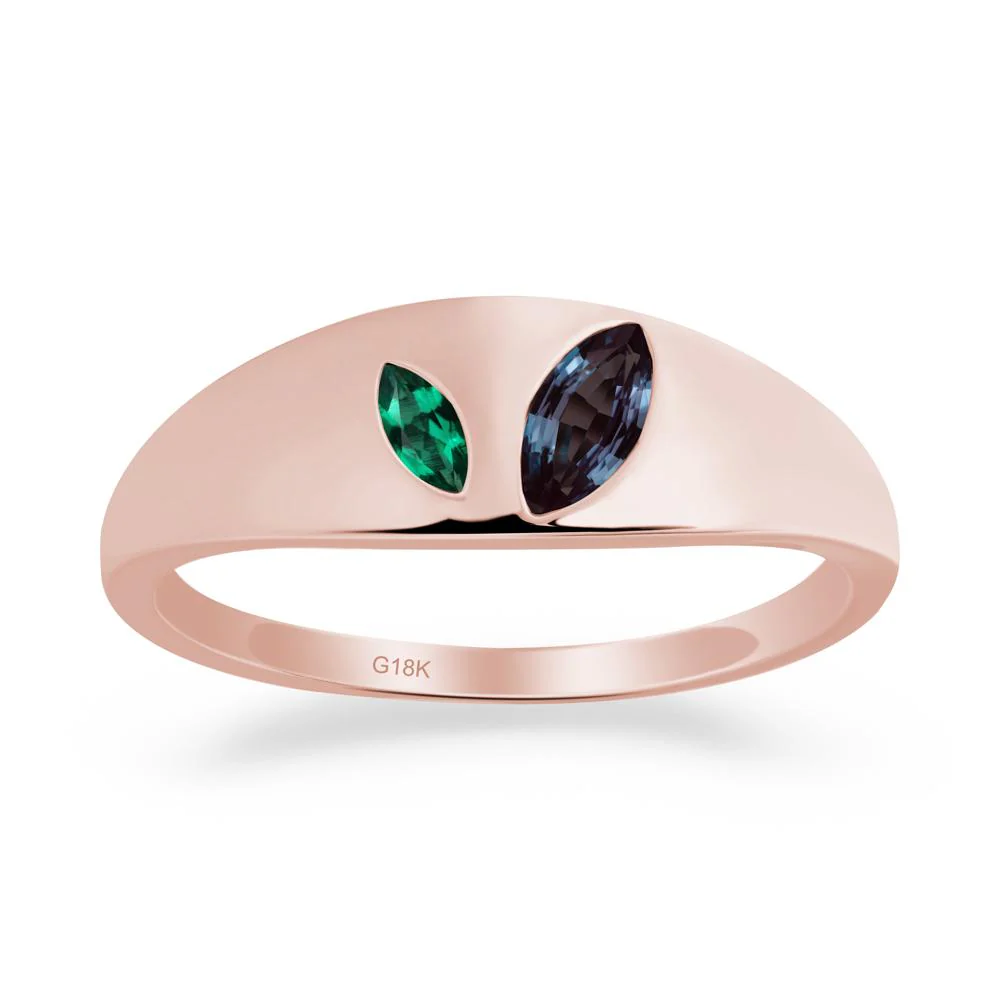 Simple Marquise Alexandrite and Emerald Toi Et Moi Ring - Image 8