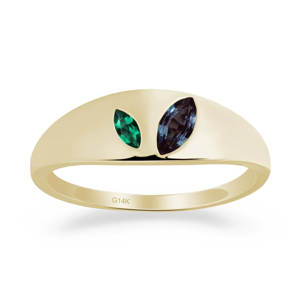 Simple Marquise Alexandrite and Emerald Toi Et Moi Ring - Image 9