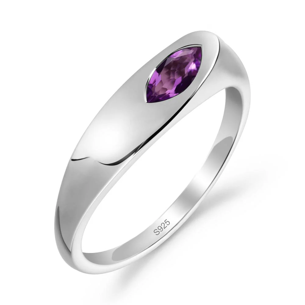 Simple Marquise Amethyst Solitaire Ring - Image 6