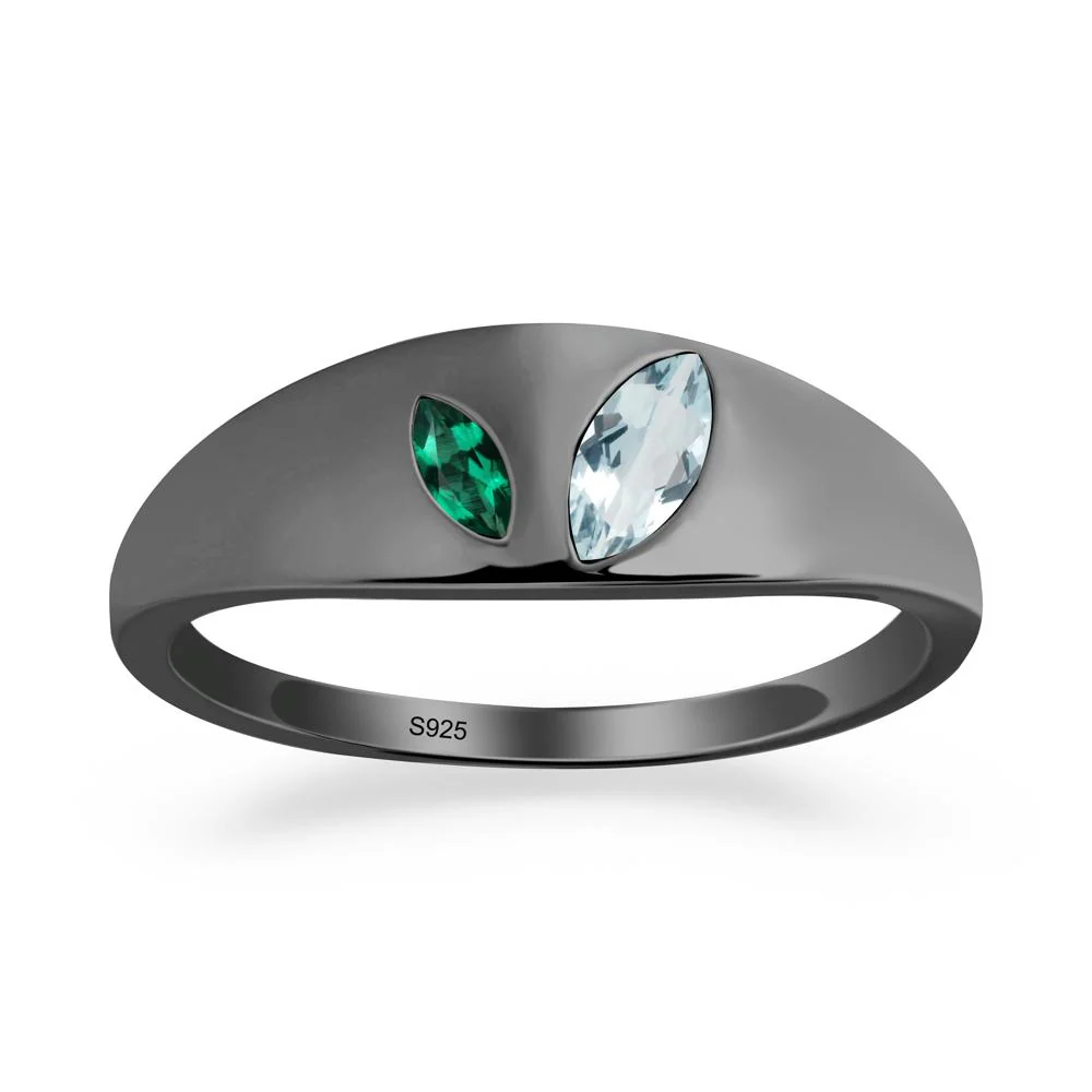 Simple Marquise Aquamarine and Emerald Toi Et Moi Ring - Image 5