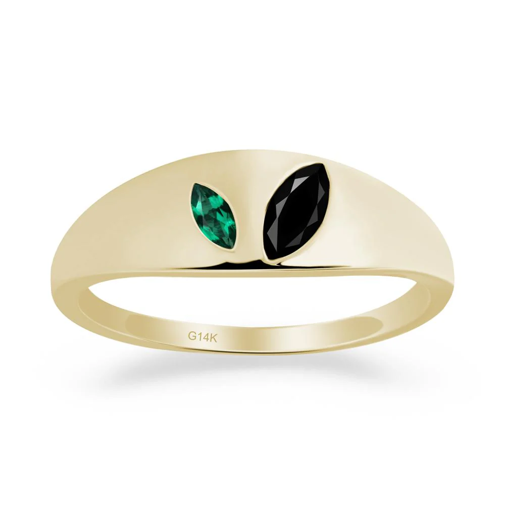 Simple Marquise Black Spinel and Emerald Toi Et Moi Ring - Image 5