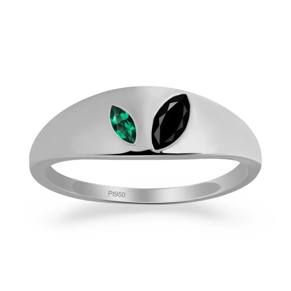 Simple Marquise Black Spinel and Emerald Toi Et Moi Ring - Image 7