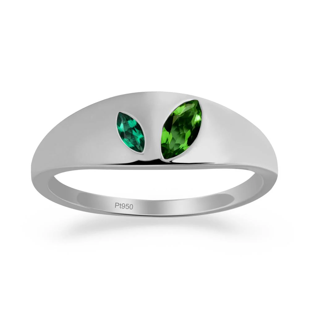 Simple Marquise Diopside and Emerald Toi Et Moi Ring