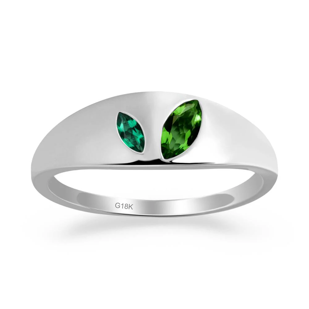Simple Marquise Diopside and Emerald Toi Et Moi Ring - Image 2