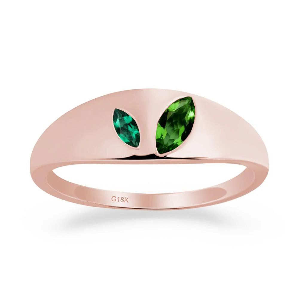 Simple Marquise Diopside and Emerald Toi Et Moi Ring - Image 6