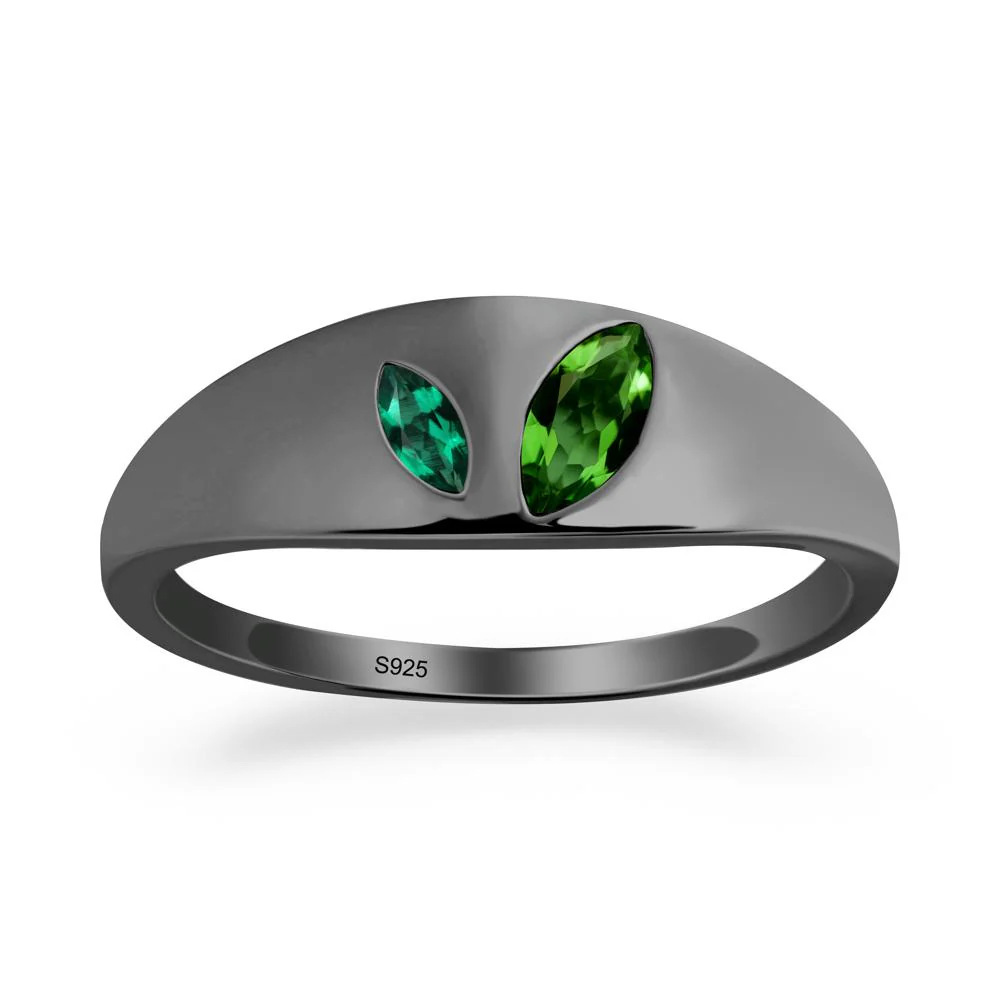 Simple Marquise Diopside and Emerald Toi Et Moi Ring - Image 7