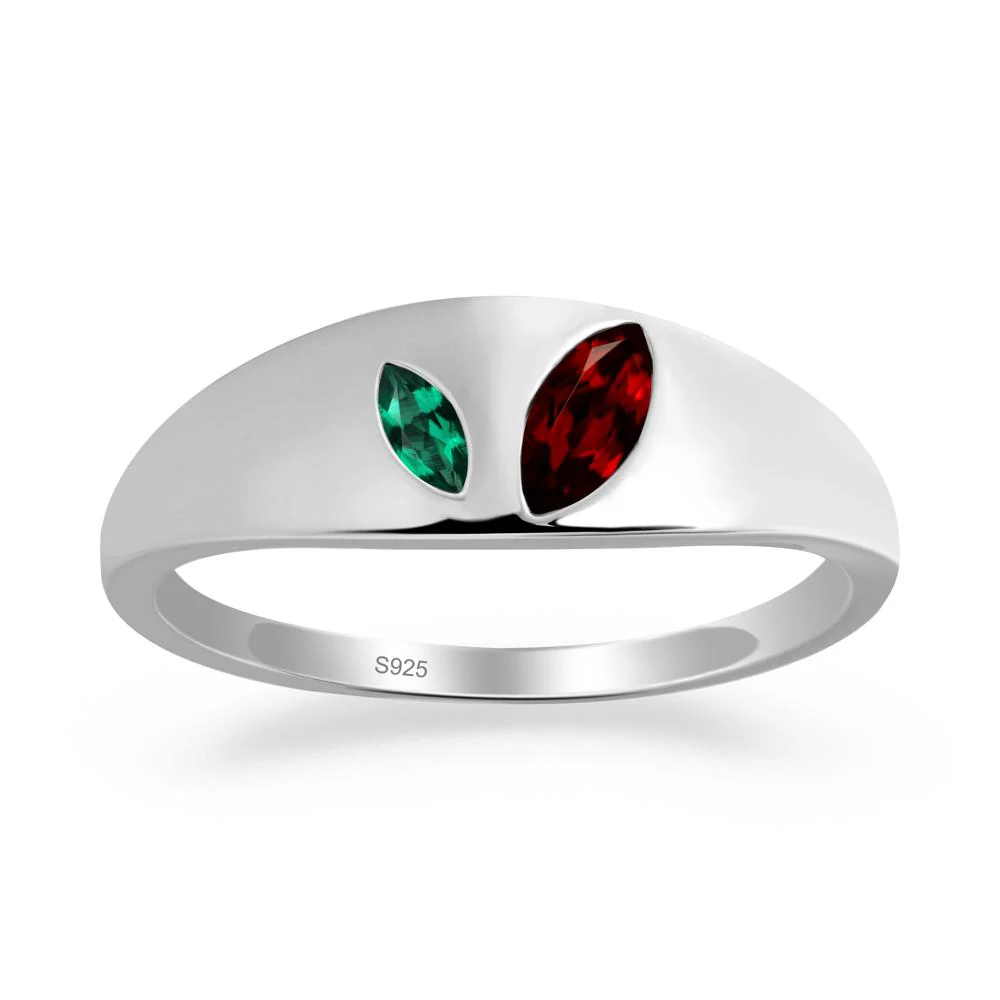 Simple Marquise Garnet and Emerald Toi Et Moi Ring