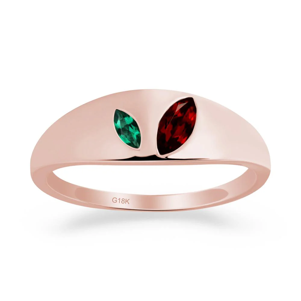 Simple Marquise Garnet and Emerald Toi Et Moi Ring - Image 4