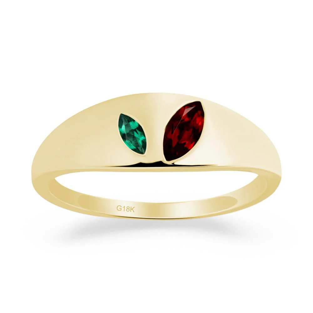 Simple Marquise Garnet and Emerald Toi Et Moi Ring - Image 6