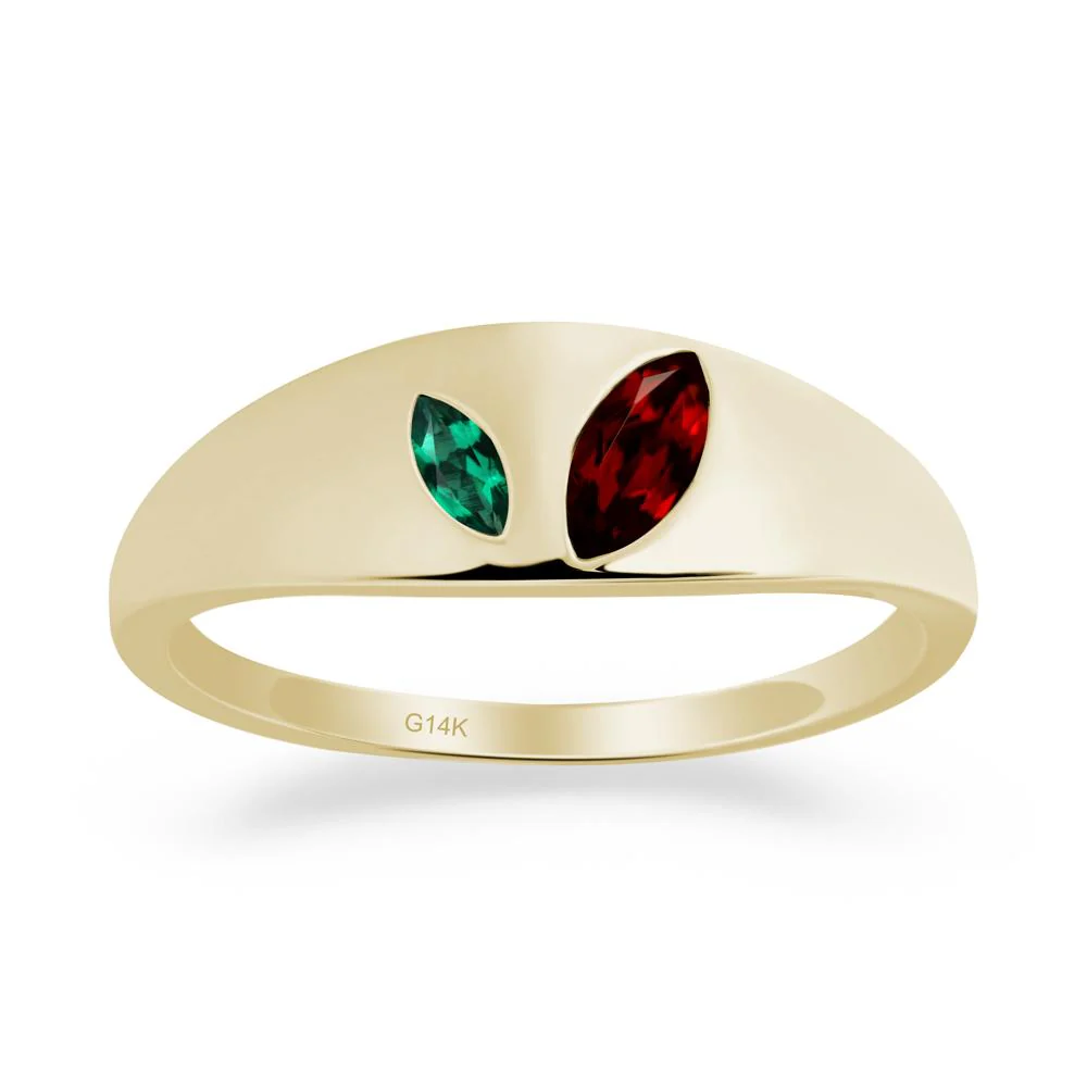 Simple Marquise Garnet and Emerald Toi Et Moi Ring - Image 7