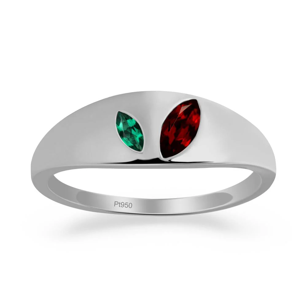 Simple Marquise Garnet and Emerald Toi Et Moi Ring - Image 9