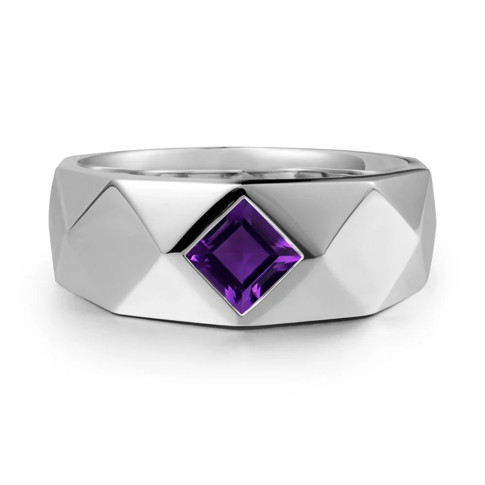 Simple Men Princess Cut Amethyst Ring - Image 9