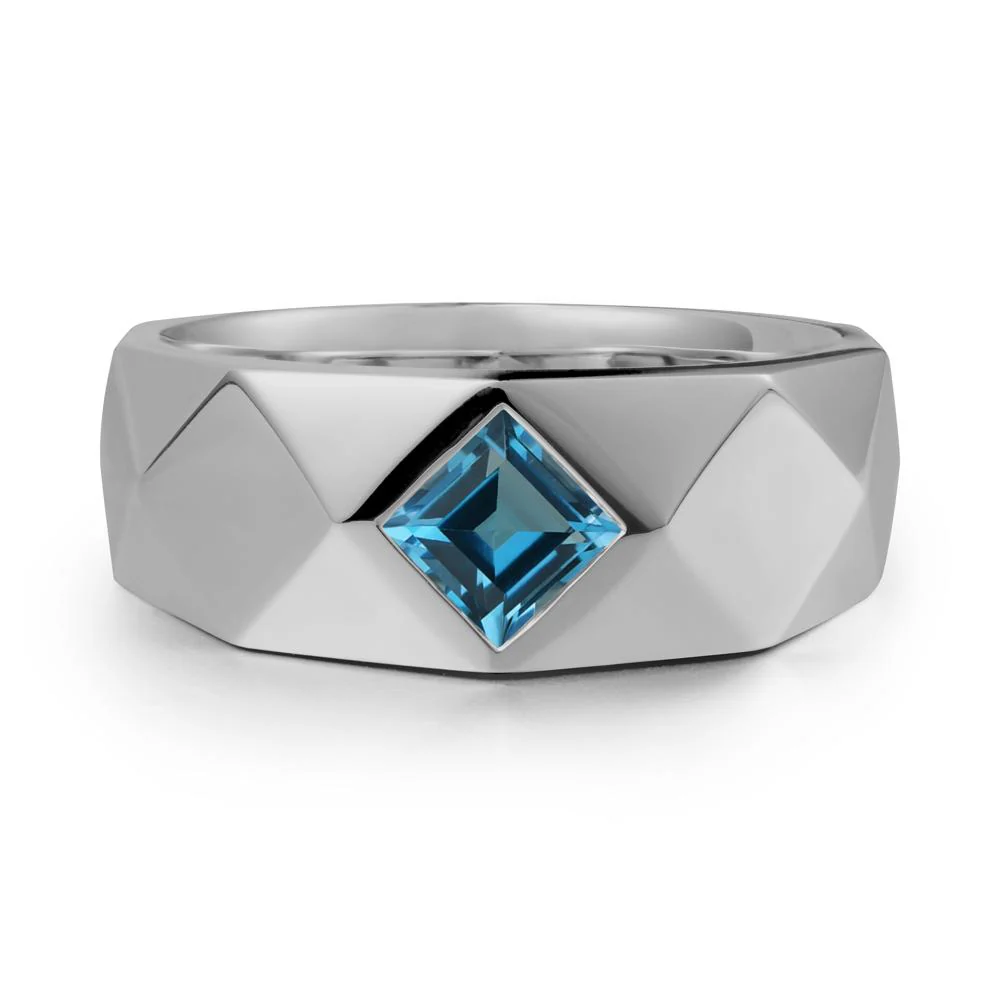 Simple Men Princess Cut London Blue Topaz Ring