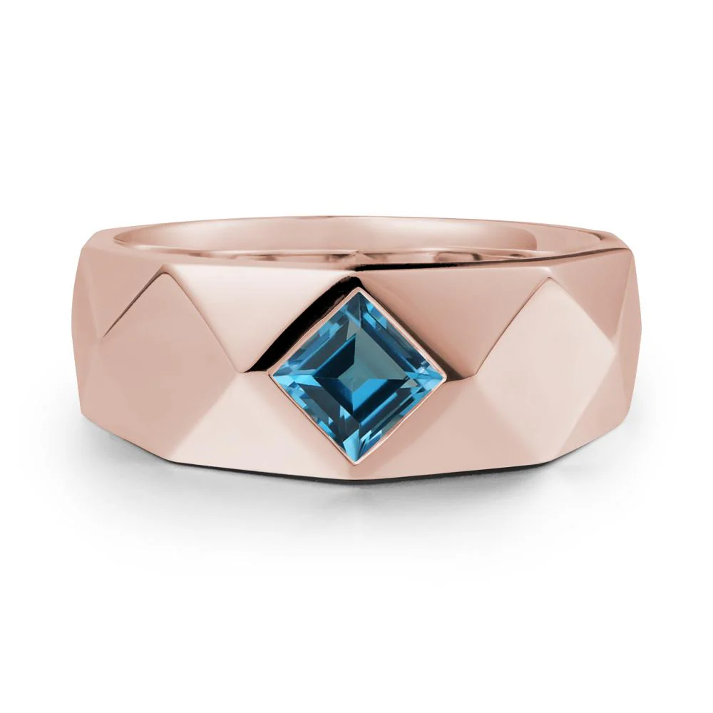 Simple Men Princess Cut London Blue Topaz Ring - Image 2