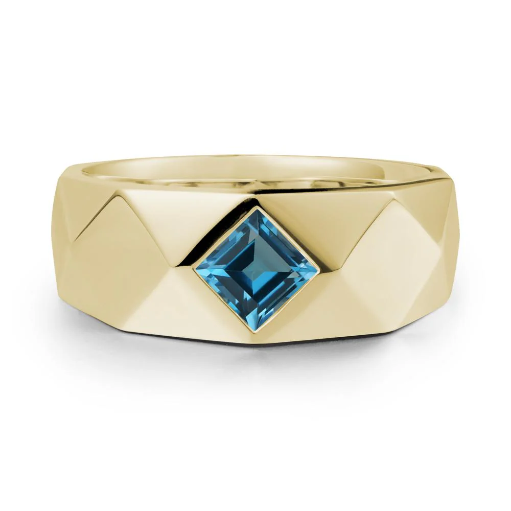 Simple Men Princess Cut London Blue Topaz Ring - Image 4