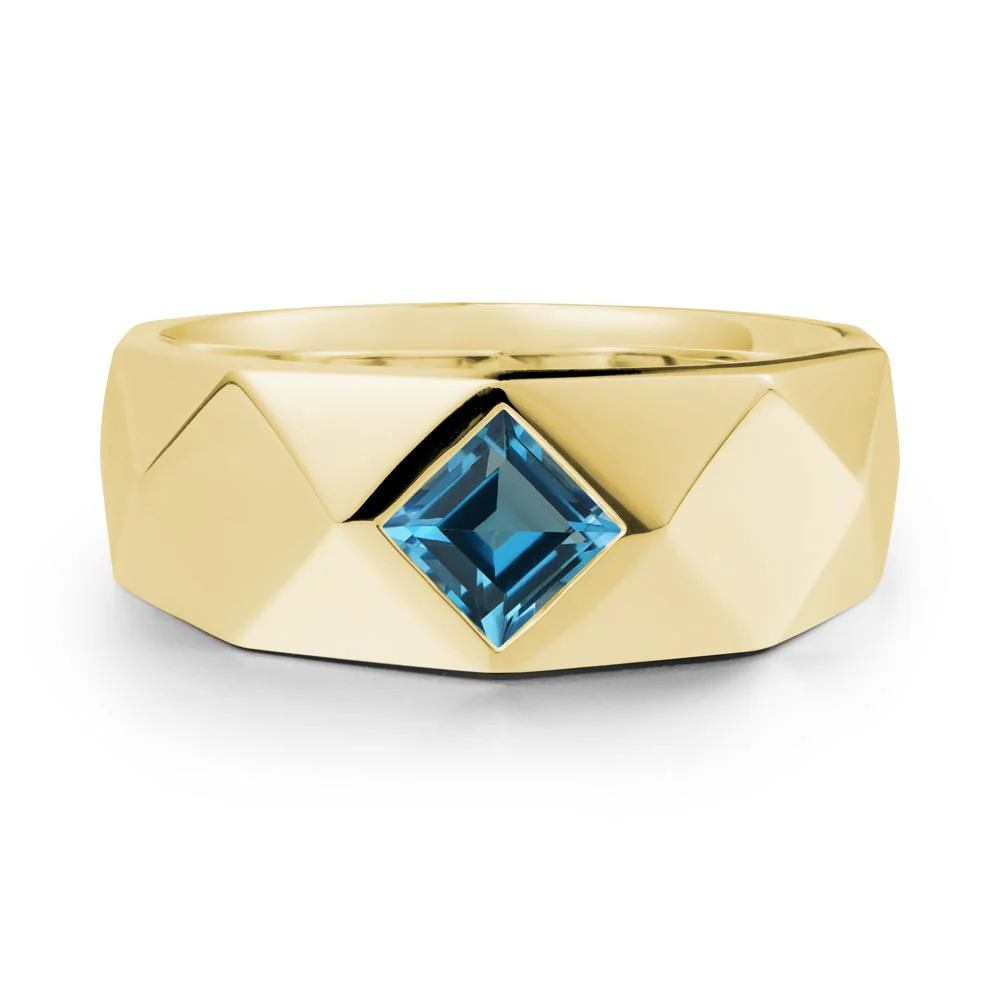 Simple Men Princess Cut London Blue Topaz Ring - Image 7