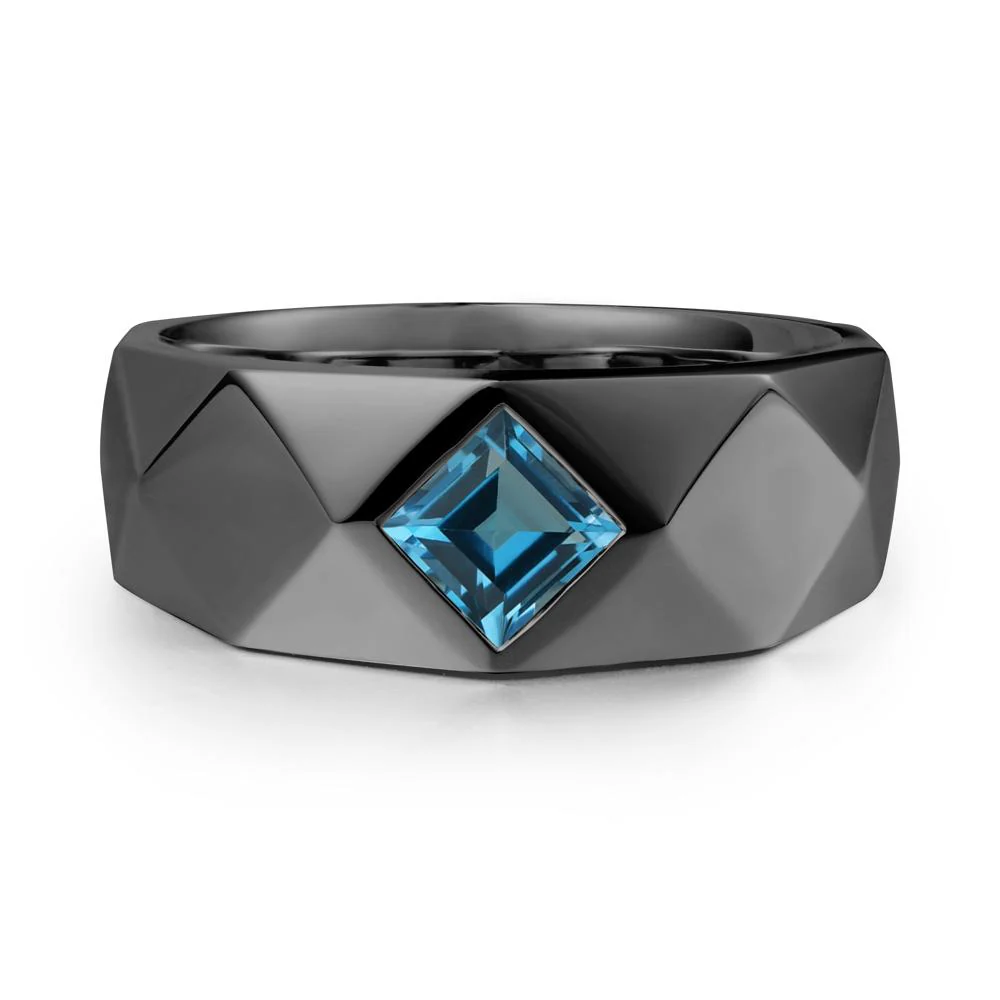 Simple Men Princess Cut London Blue Topaz Ring - Image 8