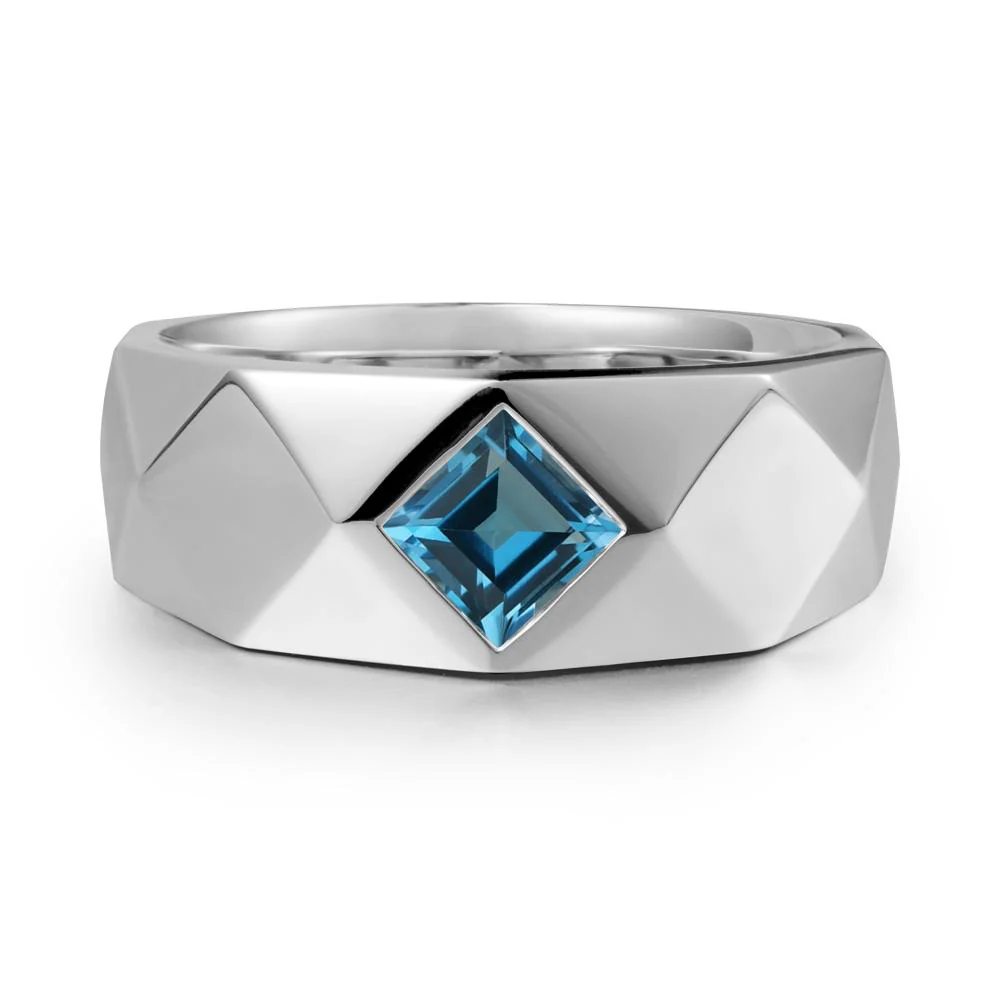 Simple Men Princess Cut London Blue Topaz Ring - Image 9