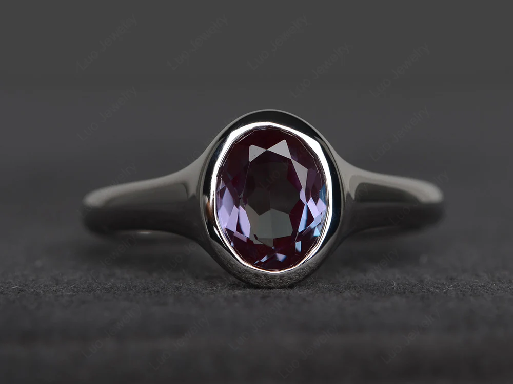 Simple Oval Bezel Set Alexandrite Ring