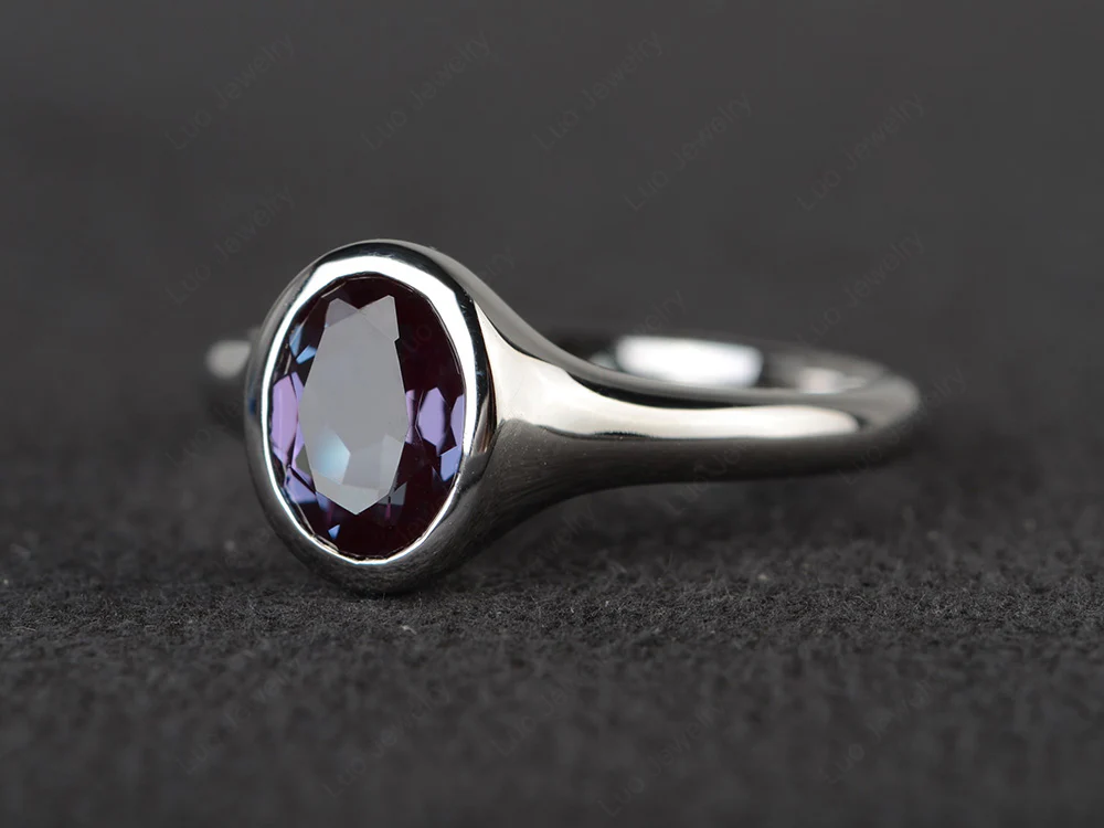 Simple Oval Bezel Set Alexandrite Ring - Image 2