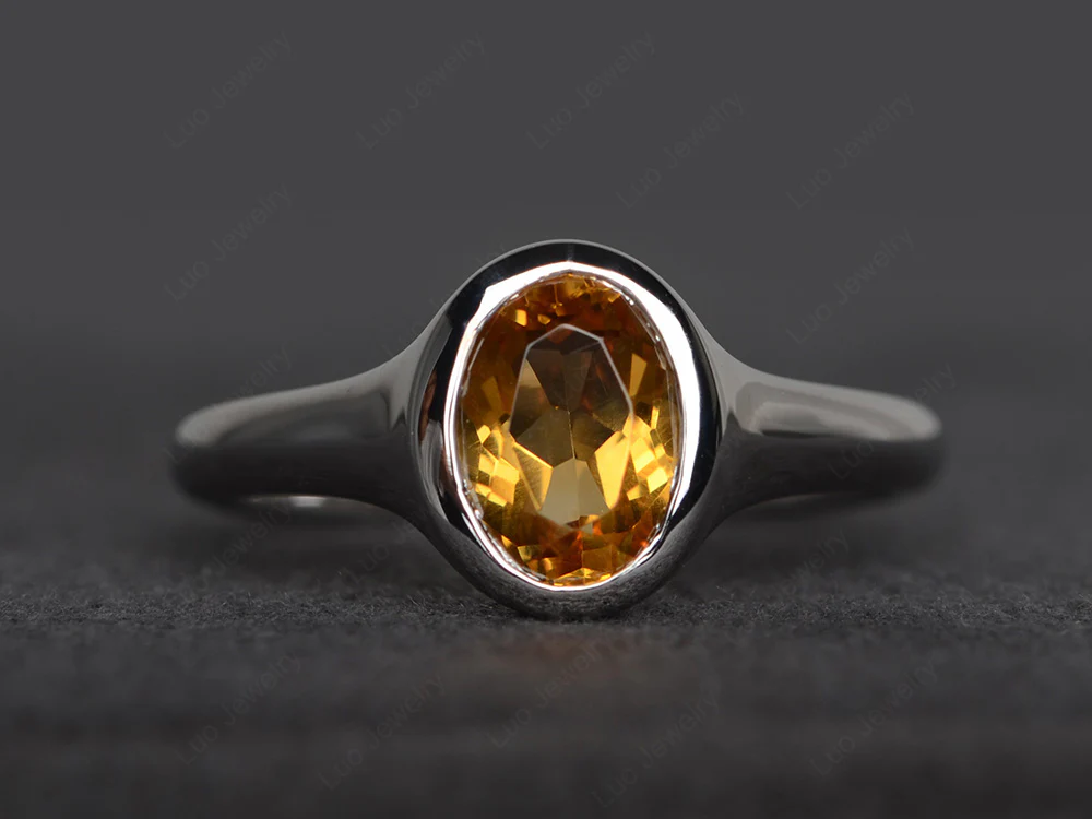 Simple Oval Bezel Set Citrine Ring