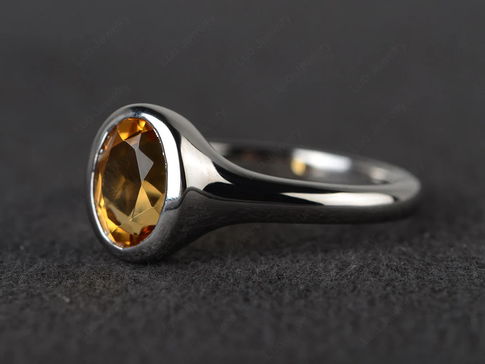 Simple Oval Bezel Set Citrine Ring - Image 2