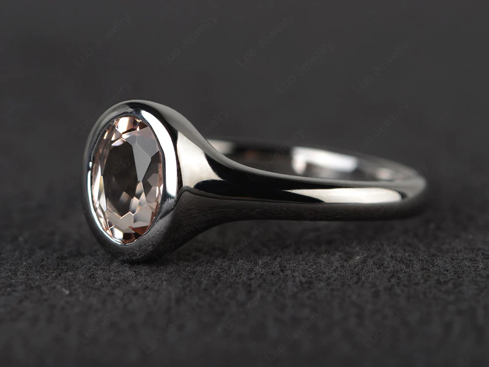 Simple Oval Bezel Set Morganite Ring - Image 2