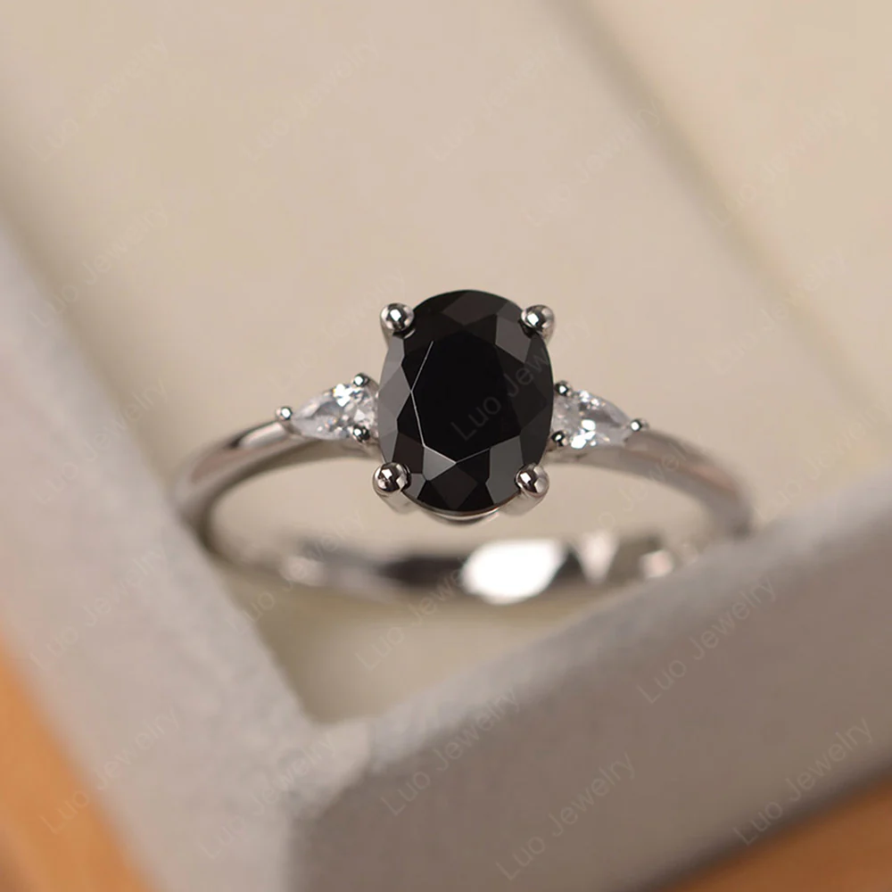 Black Spinel Oval Engagement Ring
