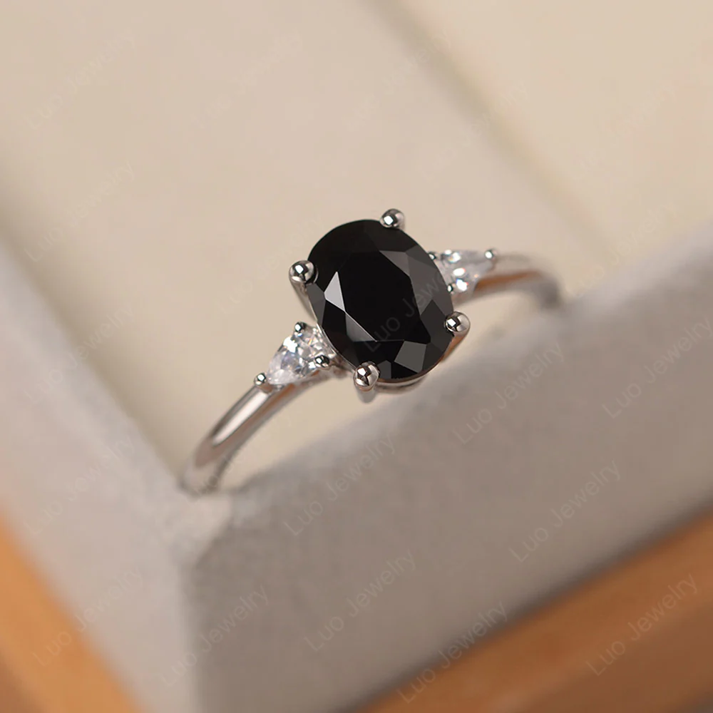 Black Spinel Oval Engagement Ring - Image 3
