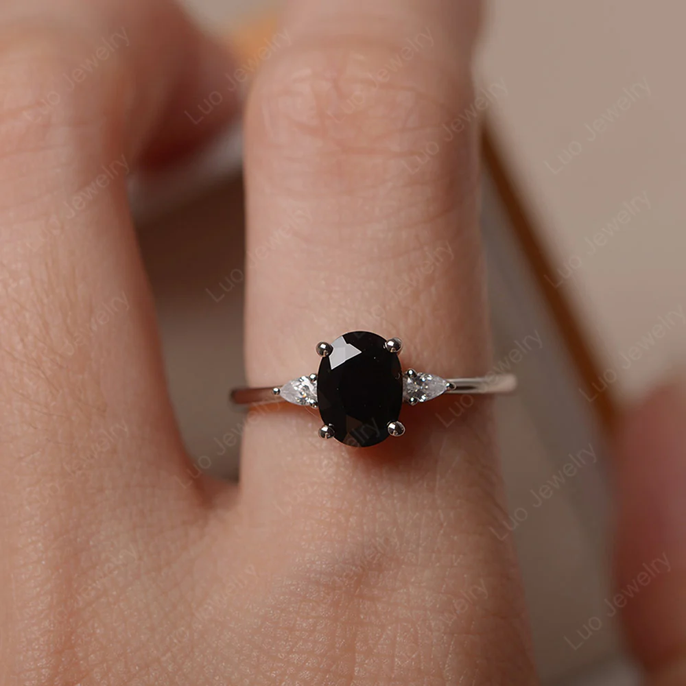 Black Spinel Oval Engagement Ring - Image 6