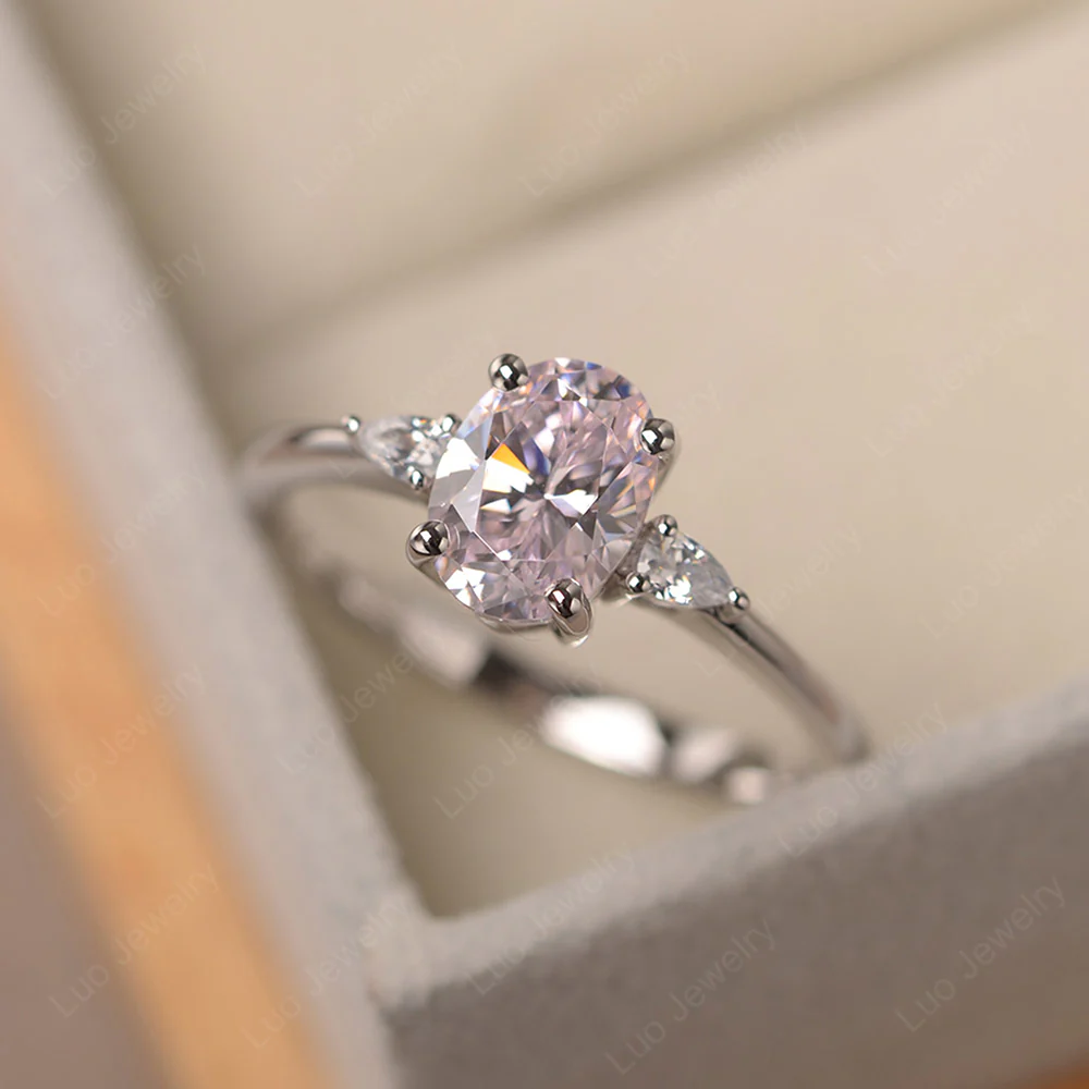 Simple Oval Cut Pink Cubic Zirconia Ring