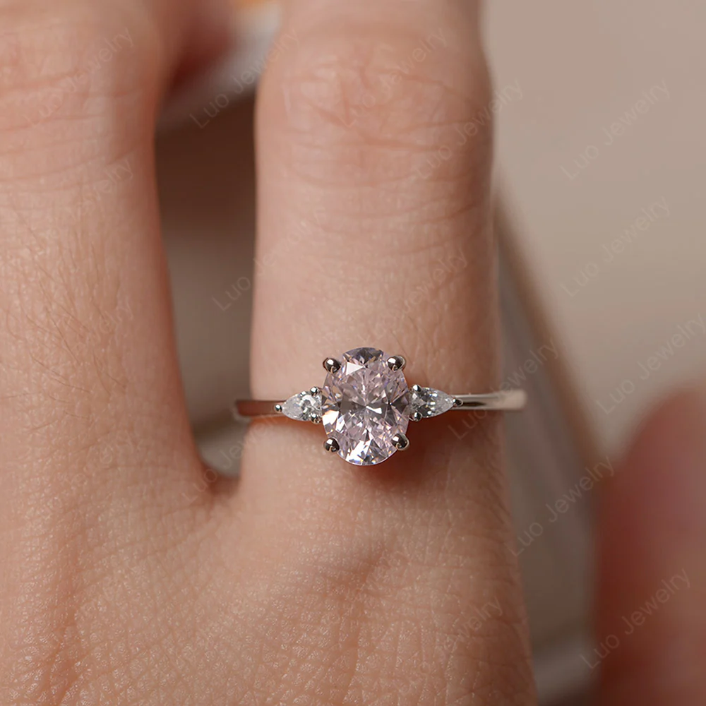 Simple Oval Cut Pink Cubic Zirconia Ring - Image 6