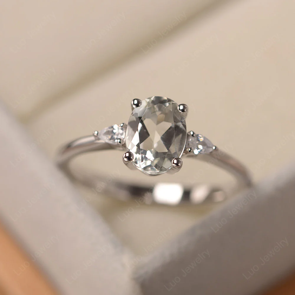 Green Amethyst Oval Engagement Ring